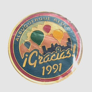 VTG Albuquerque Aloft Gracias 1991 Enamel Pin Souvenir Hot Air Balloons AIBF